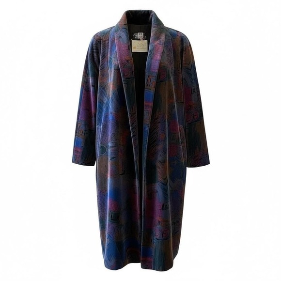 Libby's Jackets & Blazers - Vintage Libbey's Velvet Abstract Print Long Jacket Women's 4